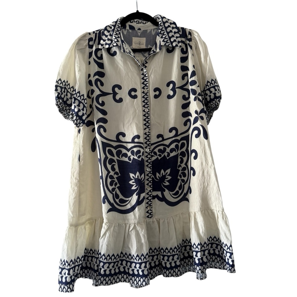 NWOT - Umgee Navy & White Printed Short Sleeve Dress